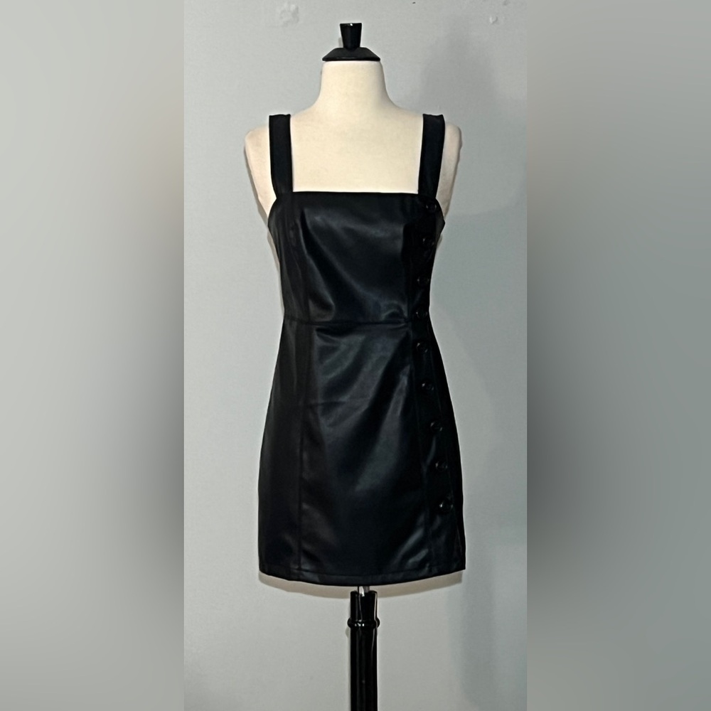 Forever 21 Faux Leather Button-Front Mini Dress Black M